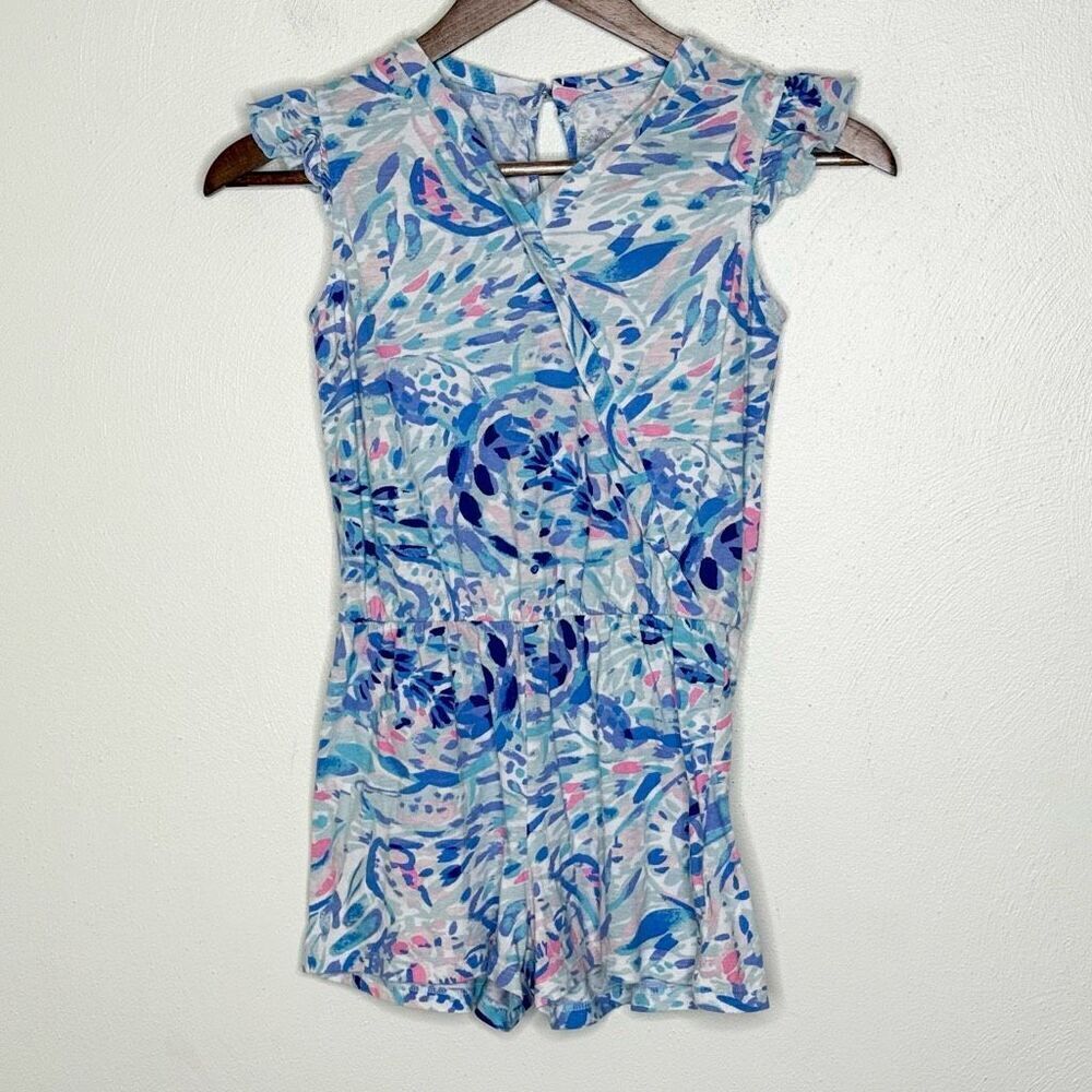 Lilly Pulitzer Flutter Sleeve Blue Pink Paisley Romper - Kids US 10/12 L